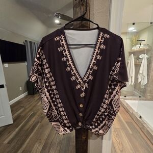 SHEIN Black and Pink Geometric Blouse